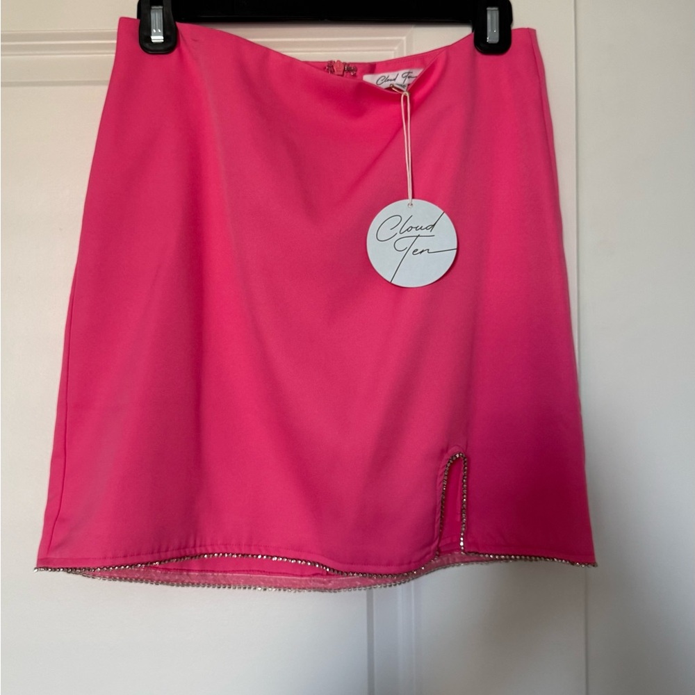 Pink A-Line Mini Skirt with Embellished Hem
